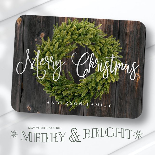 Country Rustic Wood Merry Christmas Greeting Magnet (Creator Uploaded)