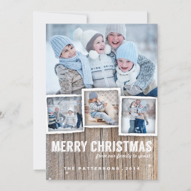 Country Rustic Wood Merry Christmas Photo Card (Front)