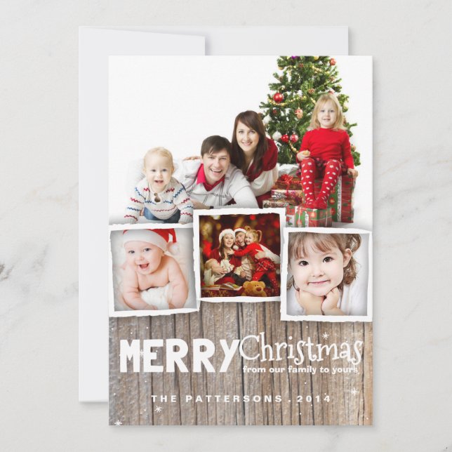 Country Rustic Wood Merry Christmas Photo Card (Front)