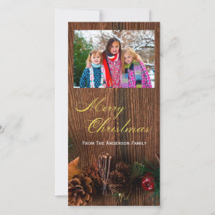 Country Rustic Wood Merry Christmas Photo Holiday Card