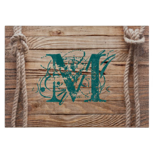 Country Rustic Wood Monogram Glass Cutting Board