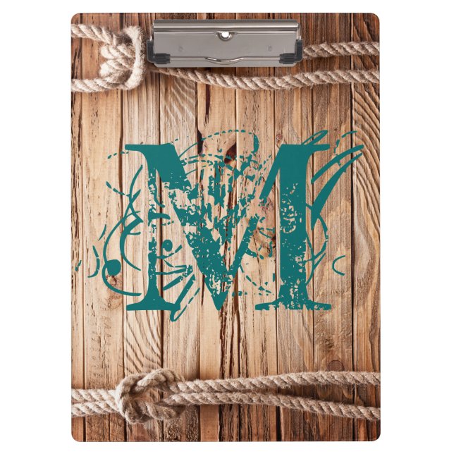 Country Rustic Wood Monogram Initial Clip Board (Front)