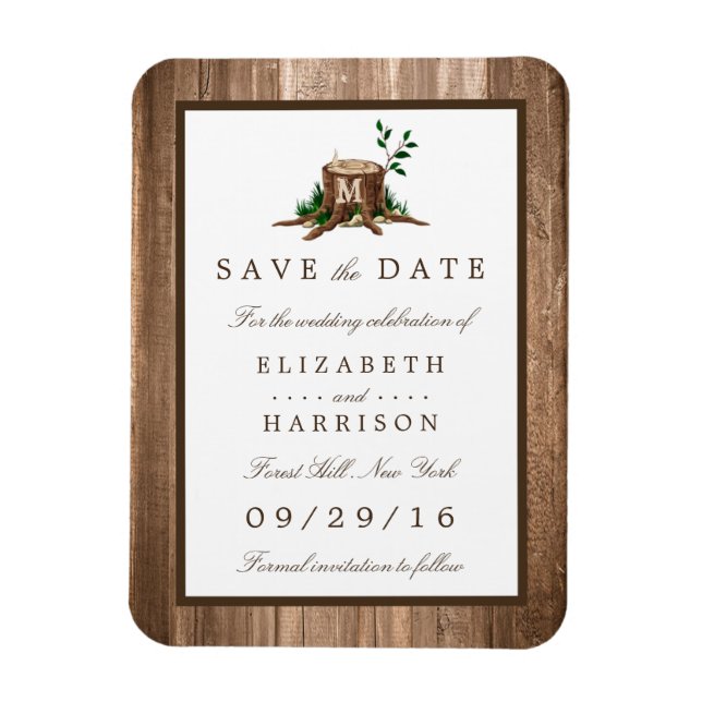 Country Rustic Wood Monogram Tree Save The Date Magnet (Vertical)