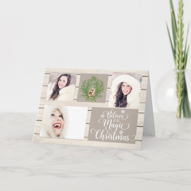 Country Rustic Wood Photo Christmas Card (Front)