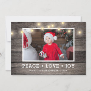 Country Rustic Wood String Lights Photo Holiday Card