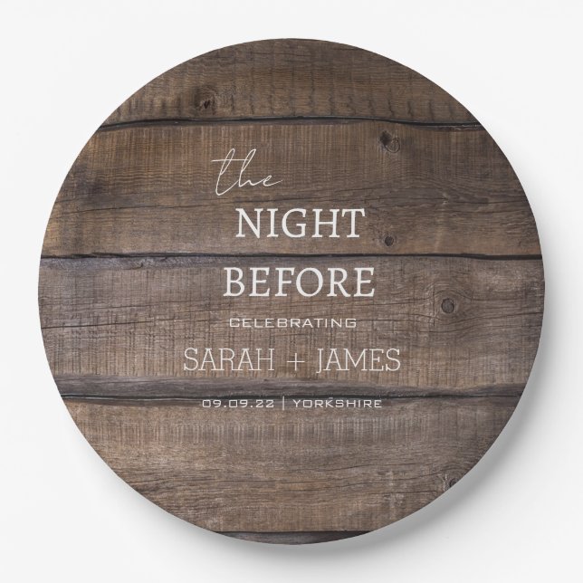 Country Rustic Wood The Night Before Wedding  Paper Plate (Front)
