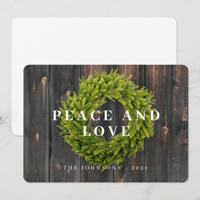 Country Rustic Wreath Botanical Wood Christmas Holiday Card (Front/Back)