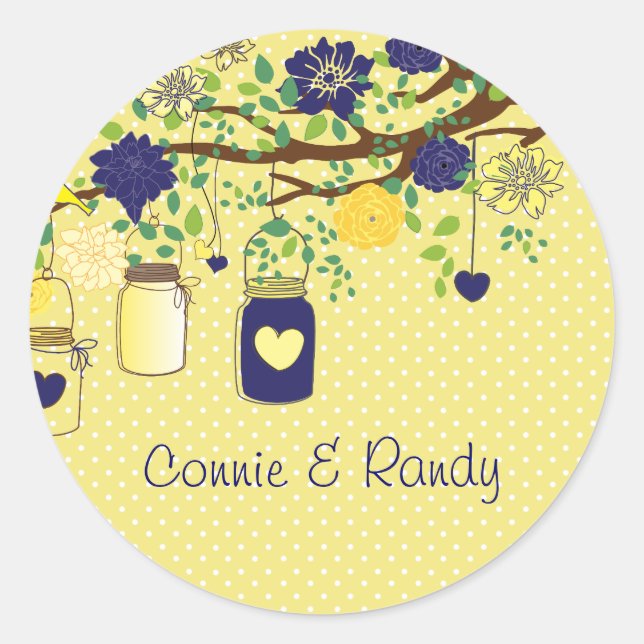Country Rustic Yellow Maize and Blue Mason Sticker (Front)