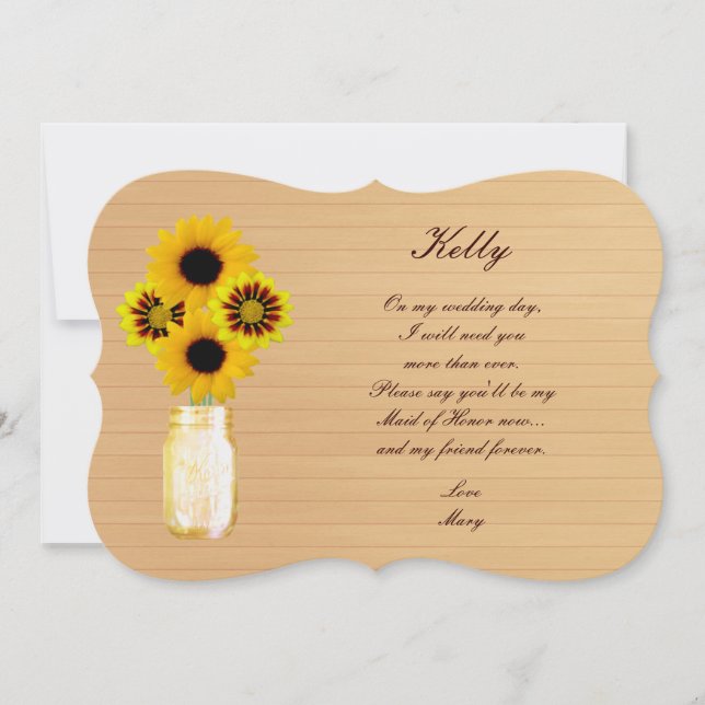 Country Rustic Yellow Mason Jar Maid Of Honour Car Invitation (Front)