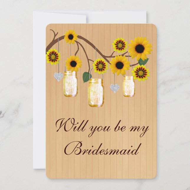 Country Rustic Yellow Mason Jars Bridesmaid Card (Front)