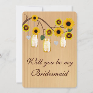 Country Rustic Yellow Mason Jars Bridesmaid Card