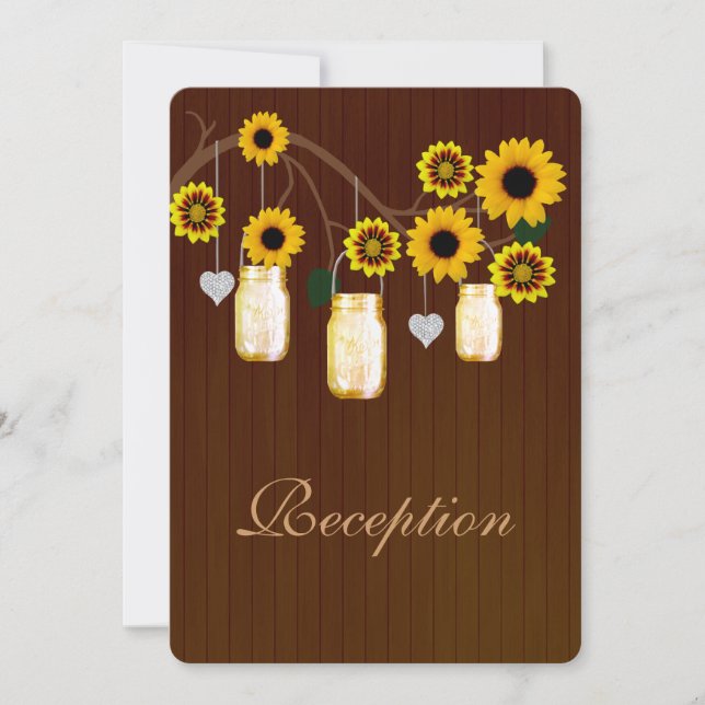 Country Rustic Yellow Mason Jars Reception Card (Front)