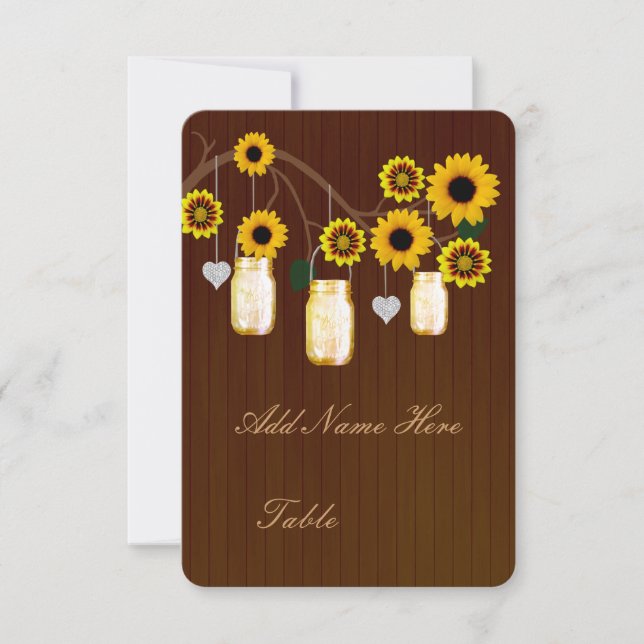Country Rustic Yellow Mason Jars Table Place Card (Front)