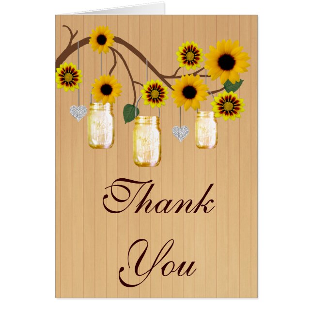 Country Rustic Yellow Mason Jars Thank You Card (Front)
