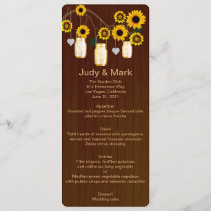 Country Rustic Yellow Mason Jars Wedding Menu Card
