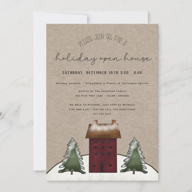 Country Saltbox Rustic Family Holiday Open House  Invitation (Front)