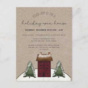 Country Saltbox Rustic Family Holiday Open House Postcard