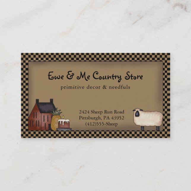 Country Saltbox & Sheep Business Card Template (Front)