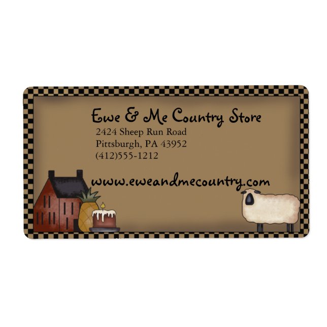 Country Saltbox & Sheep Shipping Label Template (Front)