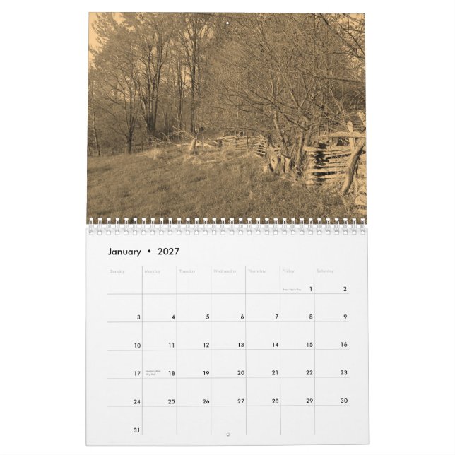 Country Sepia Calendar (Jan 2027)