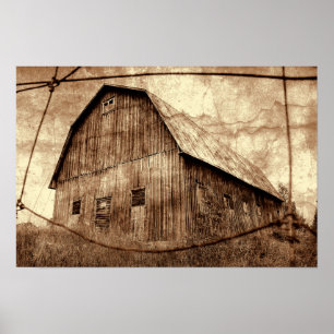 Country Sepia Rustic Barn Vintage Texture Poster