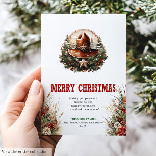 Country Sheriff's Badge Hat Christmas Greeting Holiday Card