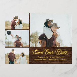 Country Side FOIL Rustic Save The Date Postcard