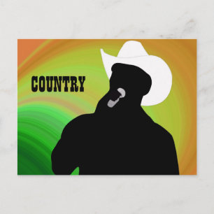 Country singer's silhouette, green yellow back postcard