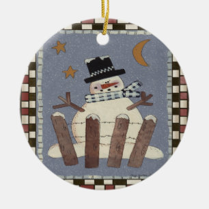 Country Snowman Ceramic Christmas Ornament