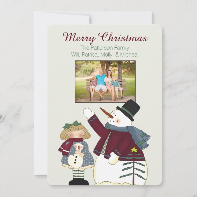 Country Snowman Christmas Photo Card (Front)