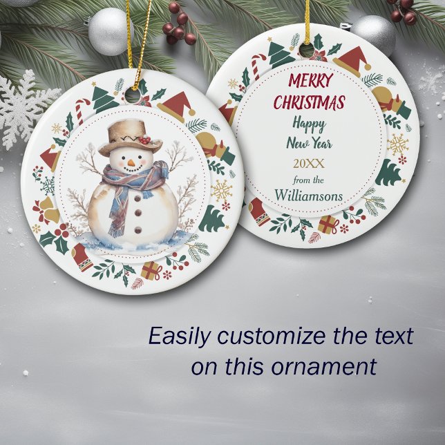 Country Snowman Framed with Christmas Images Ceramic Tree Decoration (Creator Uploaded)