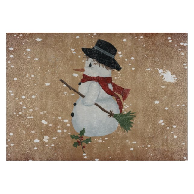Country Snowman Glass Cutting Board (Front)