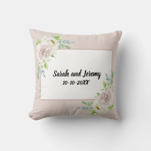 Country Soft Mauve Floral Watercolor Rose Wedding Cushion