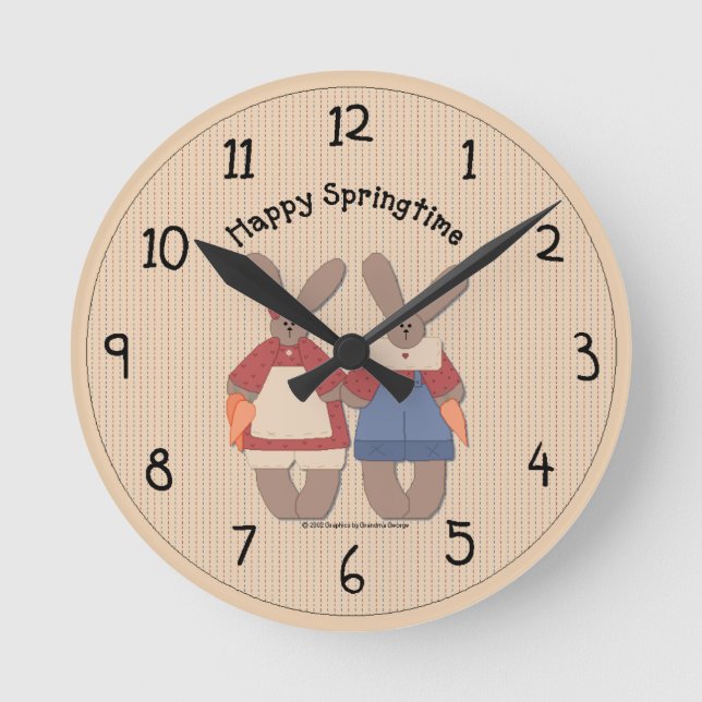 Country Spring Bunnies Wall Clock (Front)
