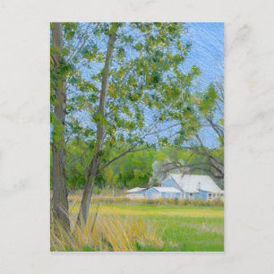 Country Spring Coloured Pencil Drawing Postcard