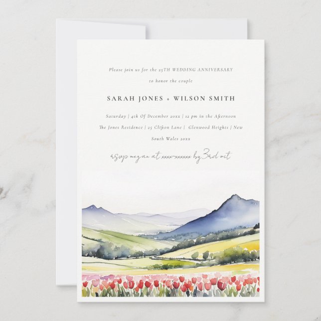Country Spring Flora Landscape Wedding Anniversary Invitation (Front)