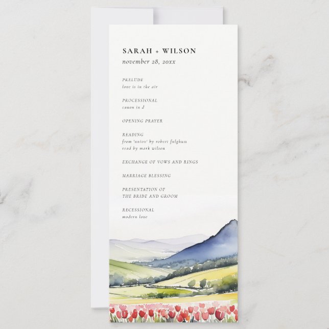 Country Spring Floral Landscape Wedding Program Invitation (Front)