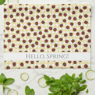 Country Spring Ladybugs Pattern Tea Towel