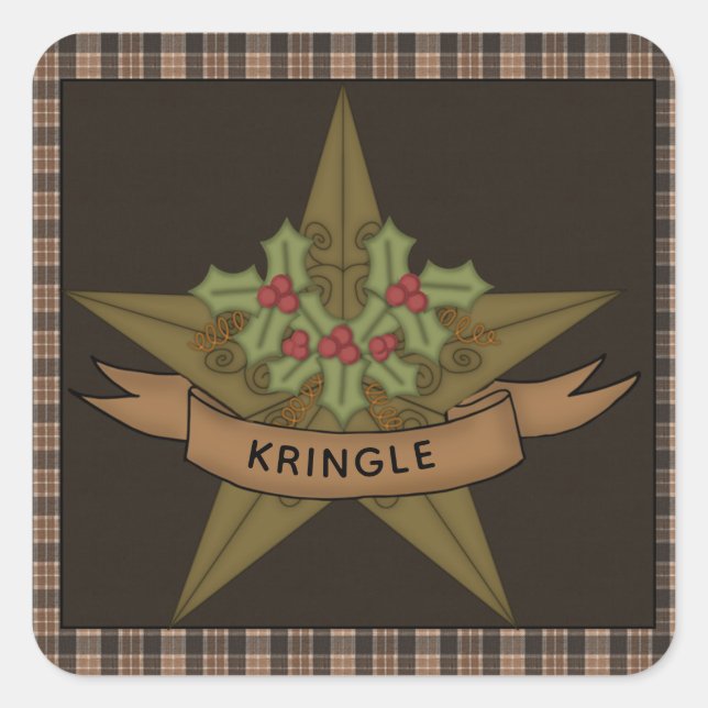 Country  Star & Berries Personalised Christmas Square Sticker (Front)