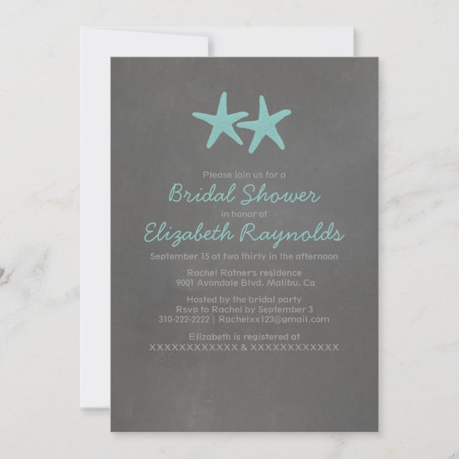 Country Starfish Beach Bridal Shower Invitations (Front)