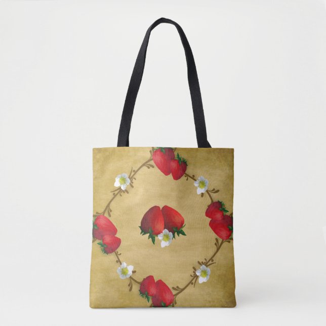 Country Strawberries All Over Print Tote Bag (Front)