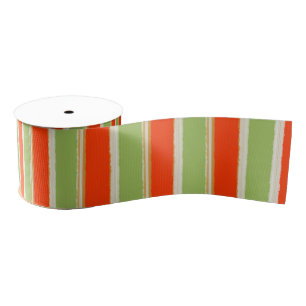 Country Stripes Cottage Pattern Green and Orange Grosgrain Ribbon