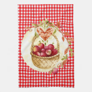 Country Style Apple Harvest with Gingham Tea Towel