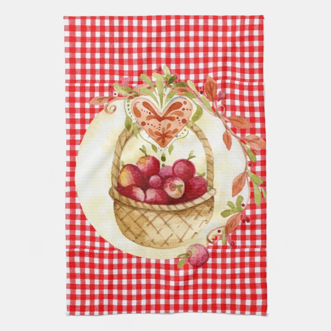 Country Style Apple Harvest with Gingham Tea Towel (Vertical)