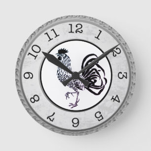Country Style Black Rooster Round Wall Clock