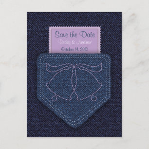 Country Style Denim Blue and Purple Save the Date Announcement Postcard