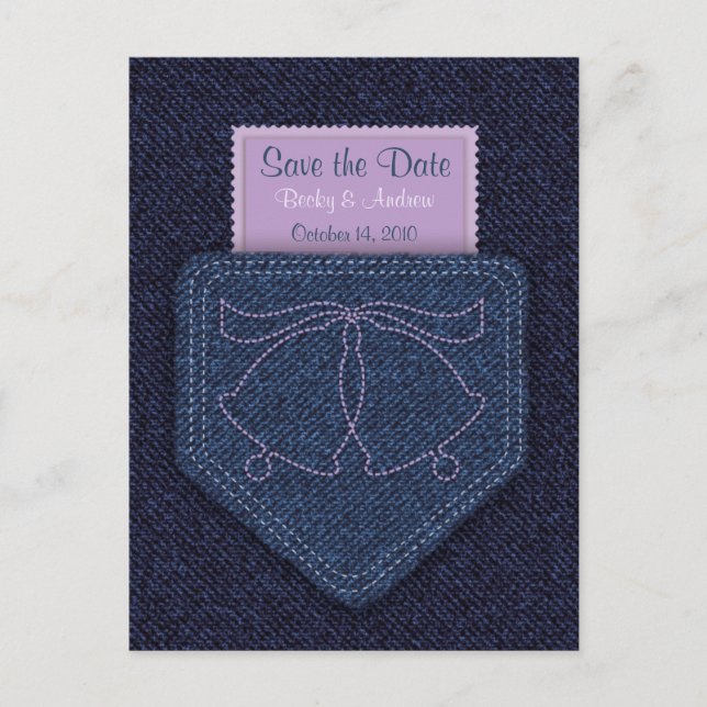 Country Style Denim Blue and Purple Save the Date Announcement Postcard (Front)