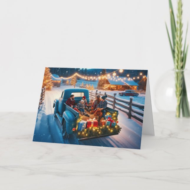 Country-style hayride Christmas greeting cards. Holiday Card (Front)