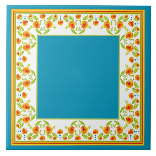 Country Style Marigolds Border Ceramic Tile (Front)