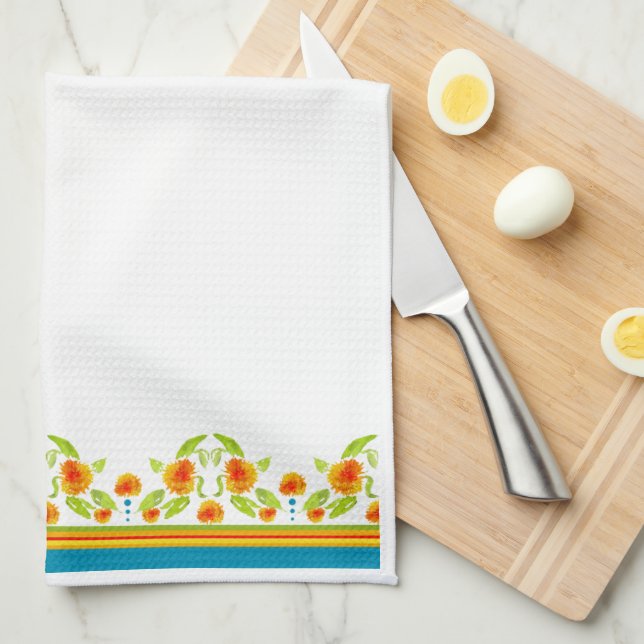 Country Style Marigolds Border Kitchen Towel (Quarter Fold)